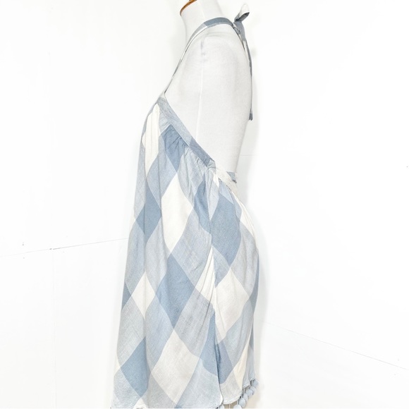 Tularosa Revolve Blue Checkered Plaid Pom Pom Halter Tie Neck Backless Dress - Picture 8 of 14